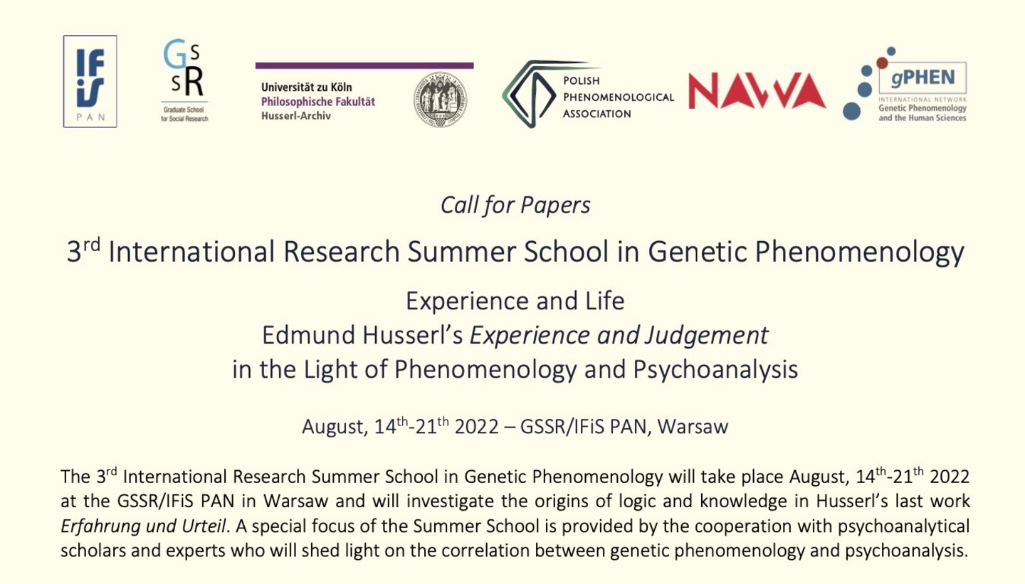 Call for Papers  3rd International Research Summer School in Genetic Phenomenology 